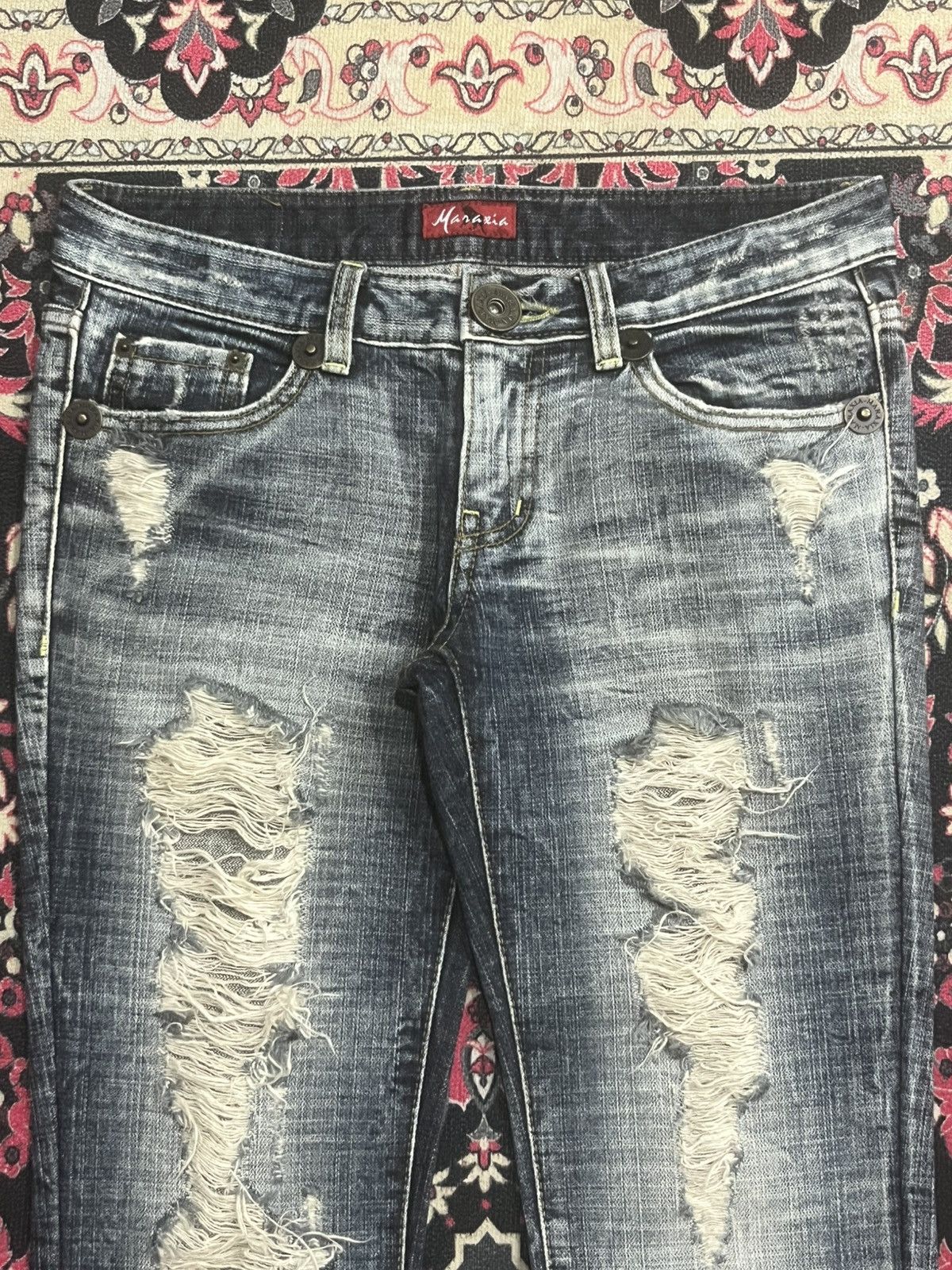 If Six Was Nine Vintage Y2K Japan Maraxia Heavily Destroyed Flare Jeans Size 26" / US 2 / IT 38 - 4 Thumbnail