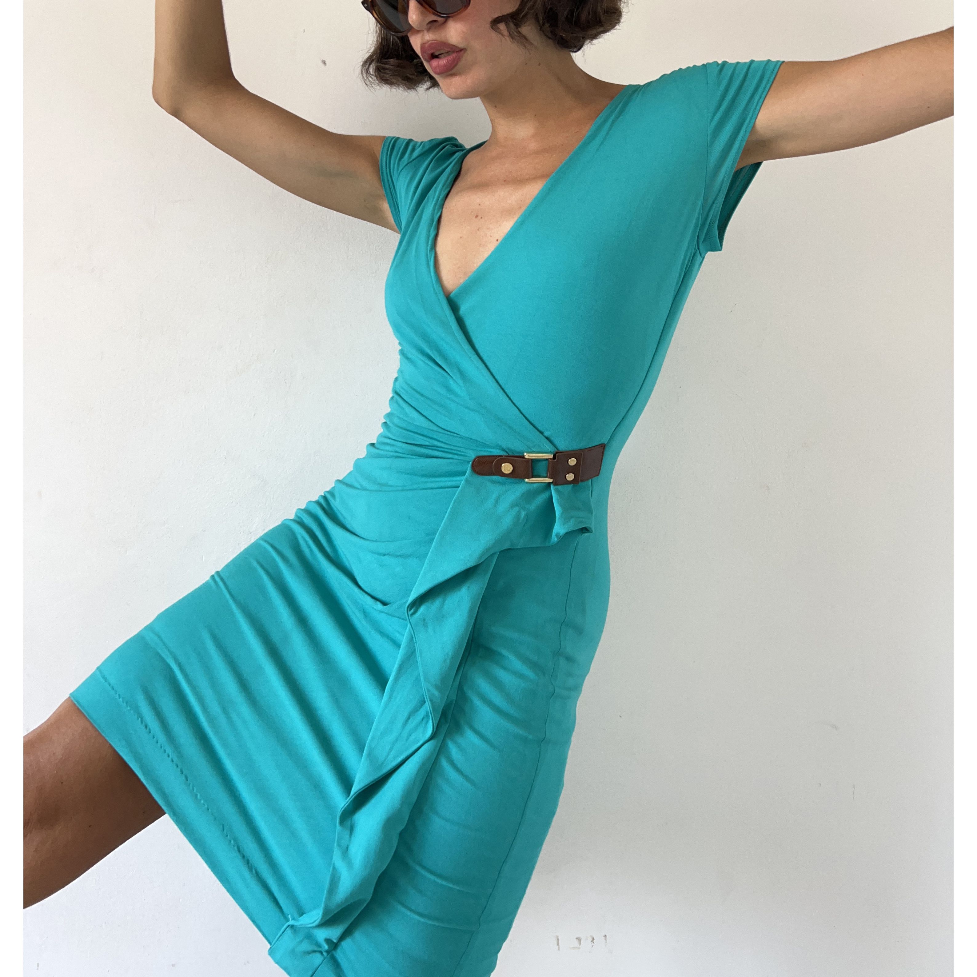 Vintage Vintage 90s CACHE Turquoise Knit Dress Size S / US 4 / IT 40 - 3 Thumbnail
