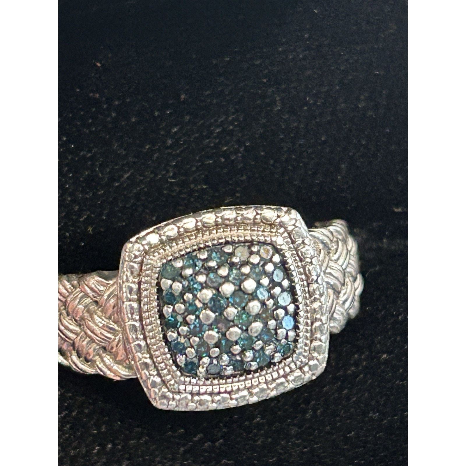 Other Sterling Silver Blue Diamond Cluster Ring Size 7 Designer JS Size ONE SIZE - 8 Thumbnail