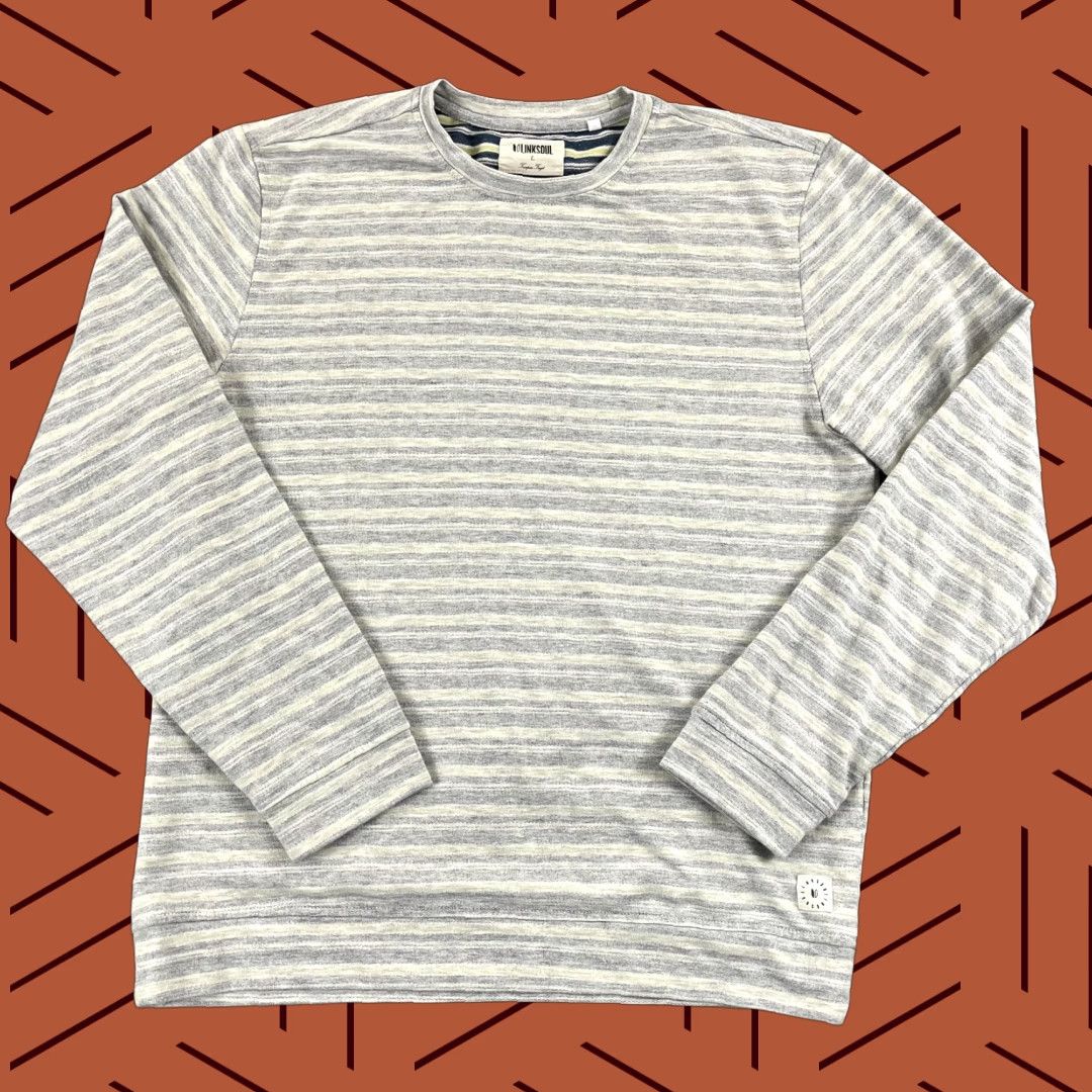 Vintage LINKSOUL Pullover Mens Large Gray Blue Reverse Stripe Golf Sweater Tempus Fugit Size US L / EU 52-54 / 3 - 1 Thumbnail