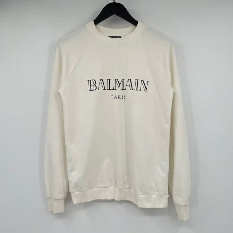 Balmain Balmain Cream Cotton Long Sleeve Sweatshirt 0089 Size M / US 6-8 / IT 42-44 - 1 Thumbnail