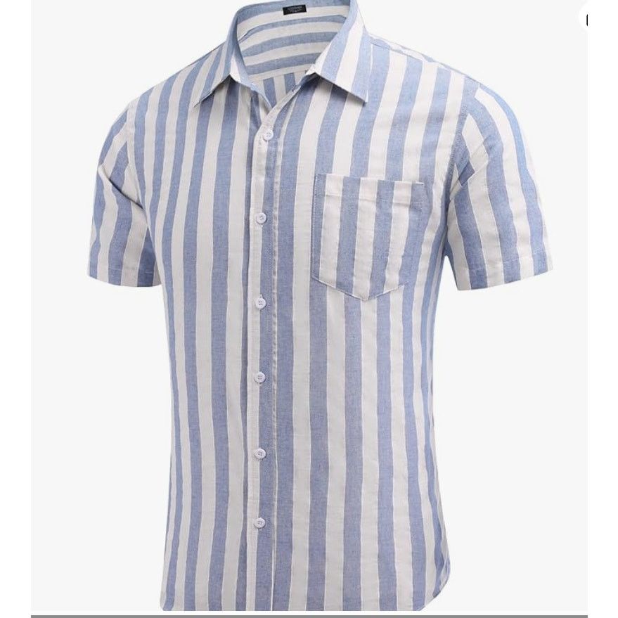 The Unbranded Brand Men's Casual Button Down Shirt Short Sleeve LinenMEDIUM Size US M / EU 48-50 / 2 - 3 Thumbnail