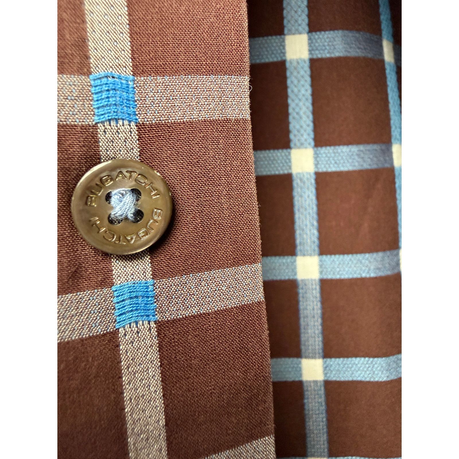 BUGATCHI Bugatchi Plaid Button Front Long Sleeve Shirt L Blue Brown Size US L / EU 52-54 / 3 - 7 Thumbnail