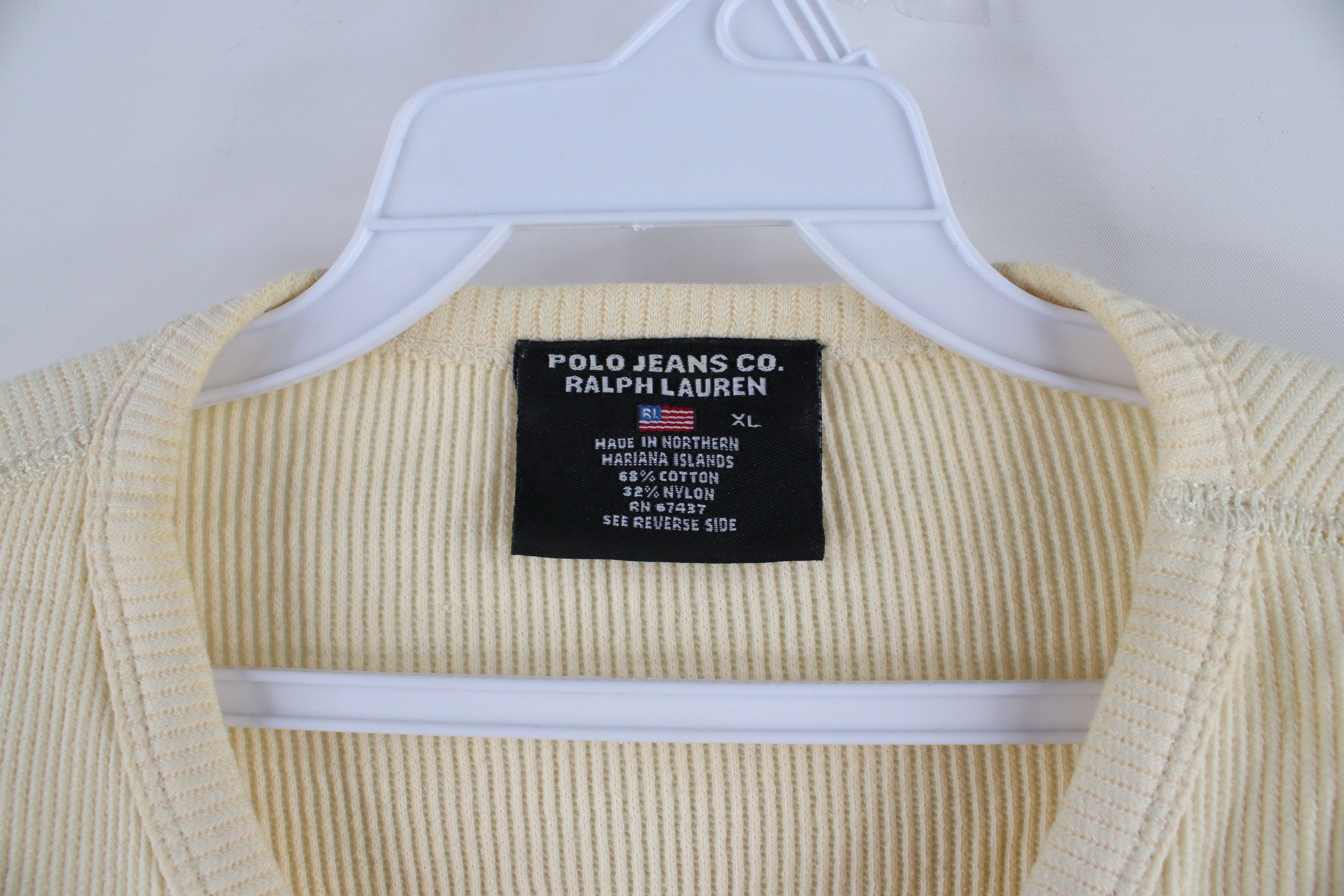 Ralph Lauren Vintage 90s Ralph Lauren Out Ribbed Knit T-Shirt Cream USA Size US XL / EU 56 / 4 - 7 Thumbnail