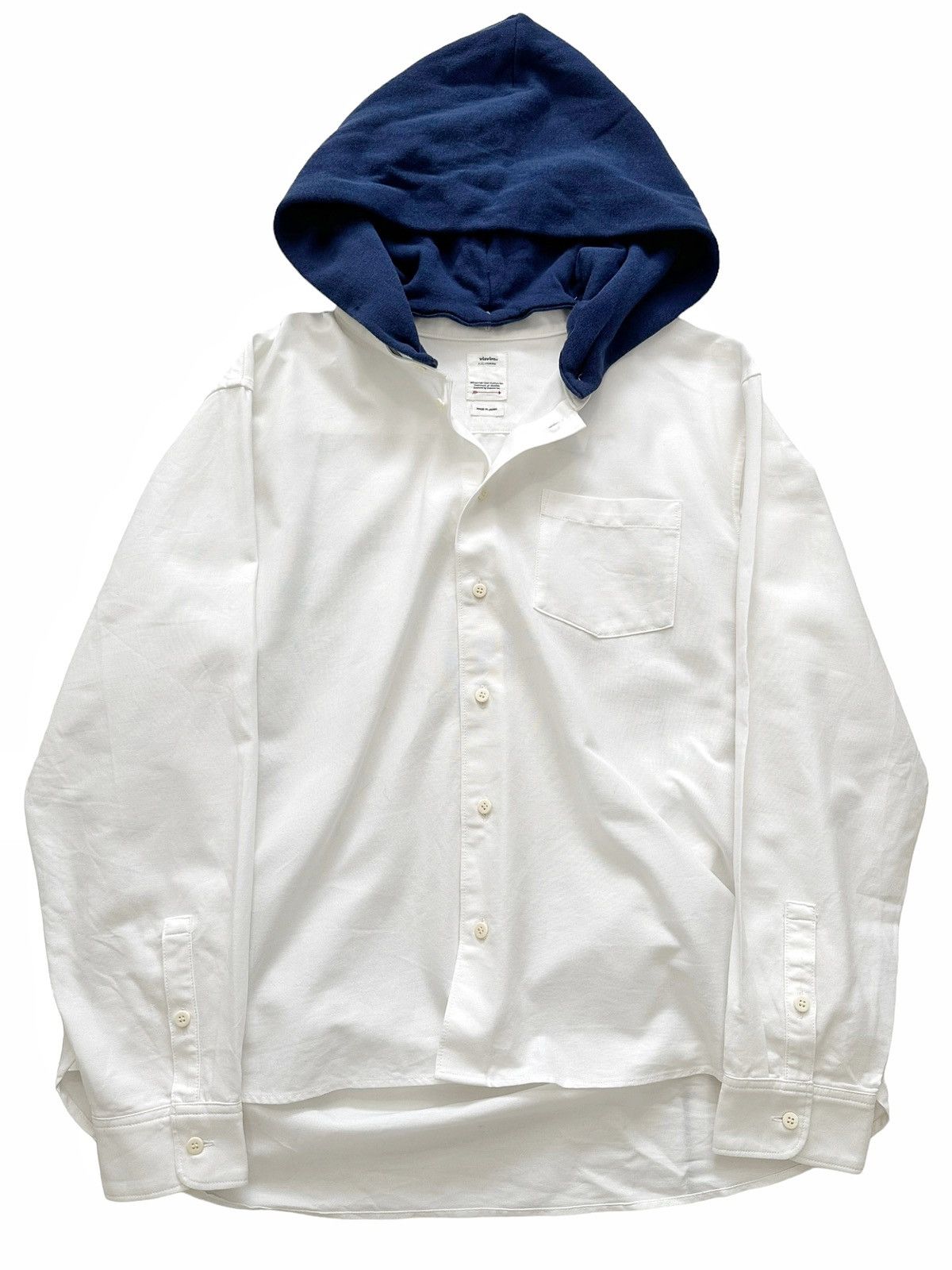 image of Visvim Sz1 Navy Hooded Ingall Shirt in White, Men's (Size Small)