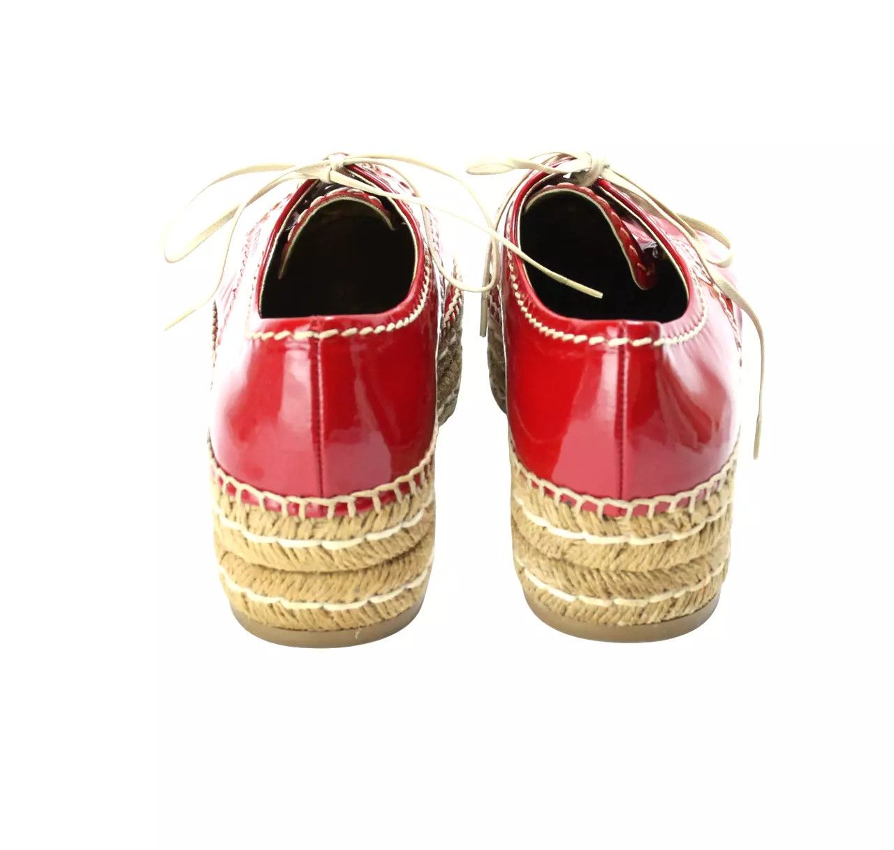 Prada PRADA Women's EU 36.5 Red Patent Leather Lace Up Espadrille Size US 6.5 / IT 36.5 - 6 Thumbnail