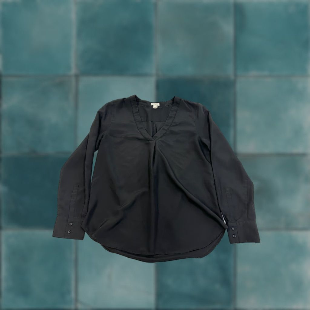 J.Crew J.Crew Blouse Womens Size Small Black Long Sleeve V-Neck Size S / US 4 / IT 40 - 1 Thumbnail