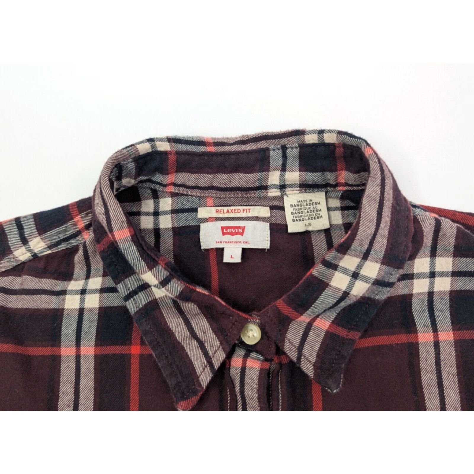 Levi's Levi's Flannel Shirt Women's Large Burgundy Check Plaid Tartan Relaxed Fit Size L / US 10 / IT 46 - 7 Thumbnail