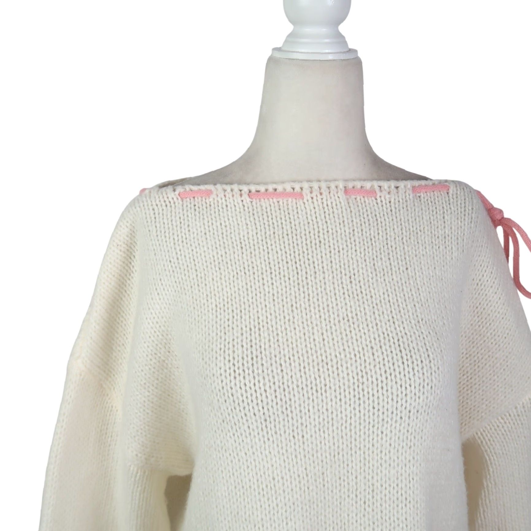 Fashion Nova fashion nova Cream Sweater L Women Long Sleeve Pullover Casual Acrylic Bow Drawstring Pink Coquette L Size L / US 10 / IT 46 - 2 Thumbnail