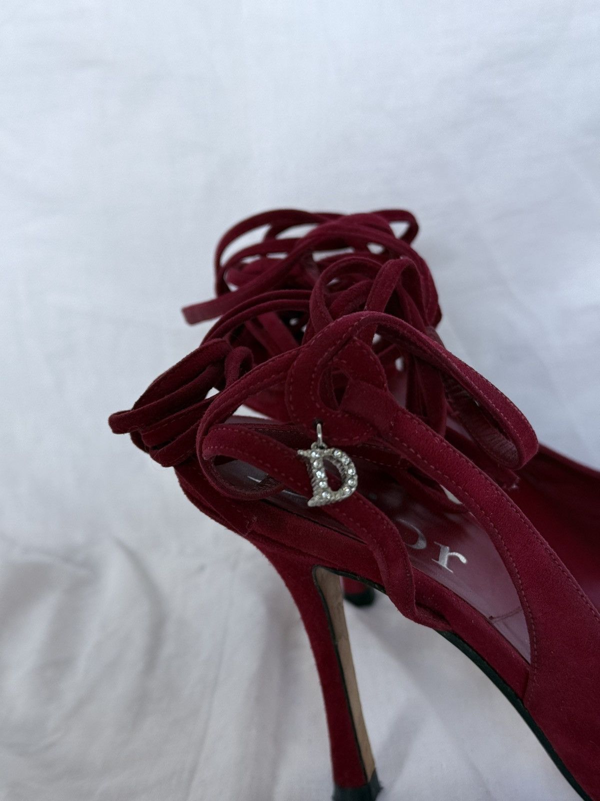 Dior Dior Red Suede Sandals on Hight Heels Tied Laces Size US 7 / IT 37 - 4 Thumbnail