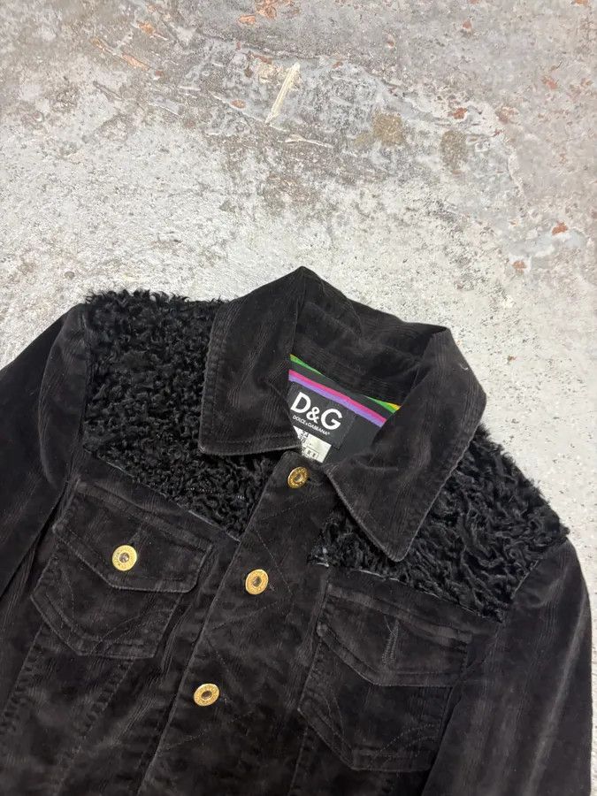 Dolce & Gabbana 2000s Dolce & Gabbana Black Corduroy Fur Jacket Size S / US 4 / IT 40 - 4 Thumbnail