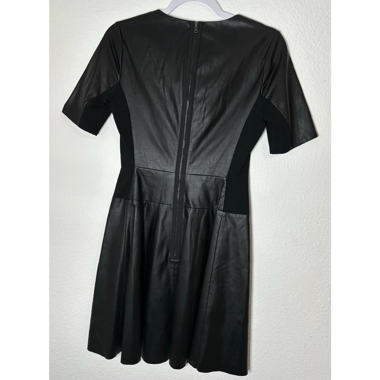BCBGeneration BCBGeneration Black Dress Faux Leather Short Sleeve Dress Size 04 4 Cap Sleeve Round Neck Zip Party/Cocktail Women Sheath Vintage No Size 27" / US 4 / IT 40 - 7 Thumbnail