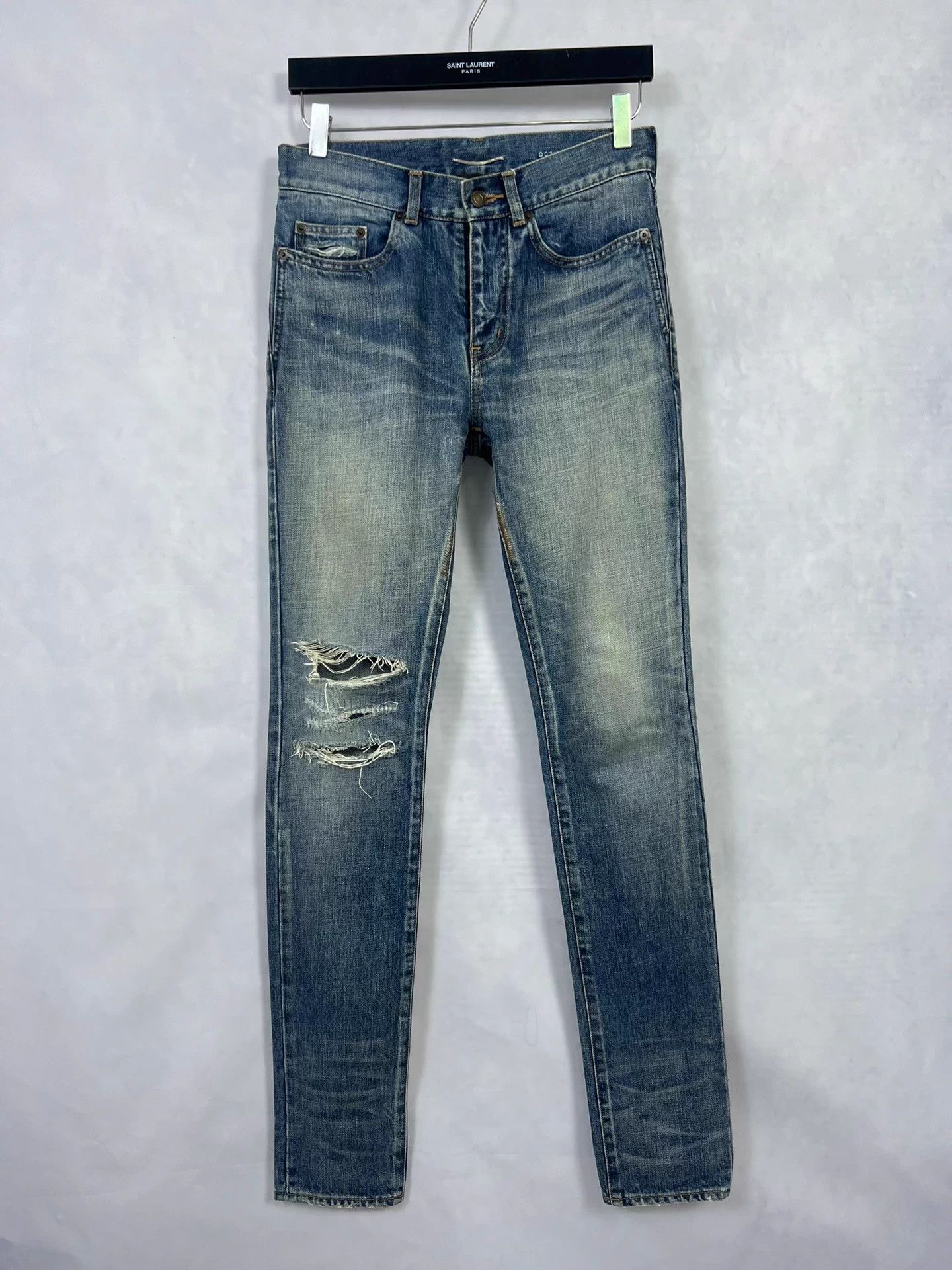 SLP 18fw cut patched distressed jeans men 27 natural fade