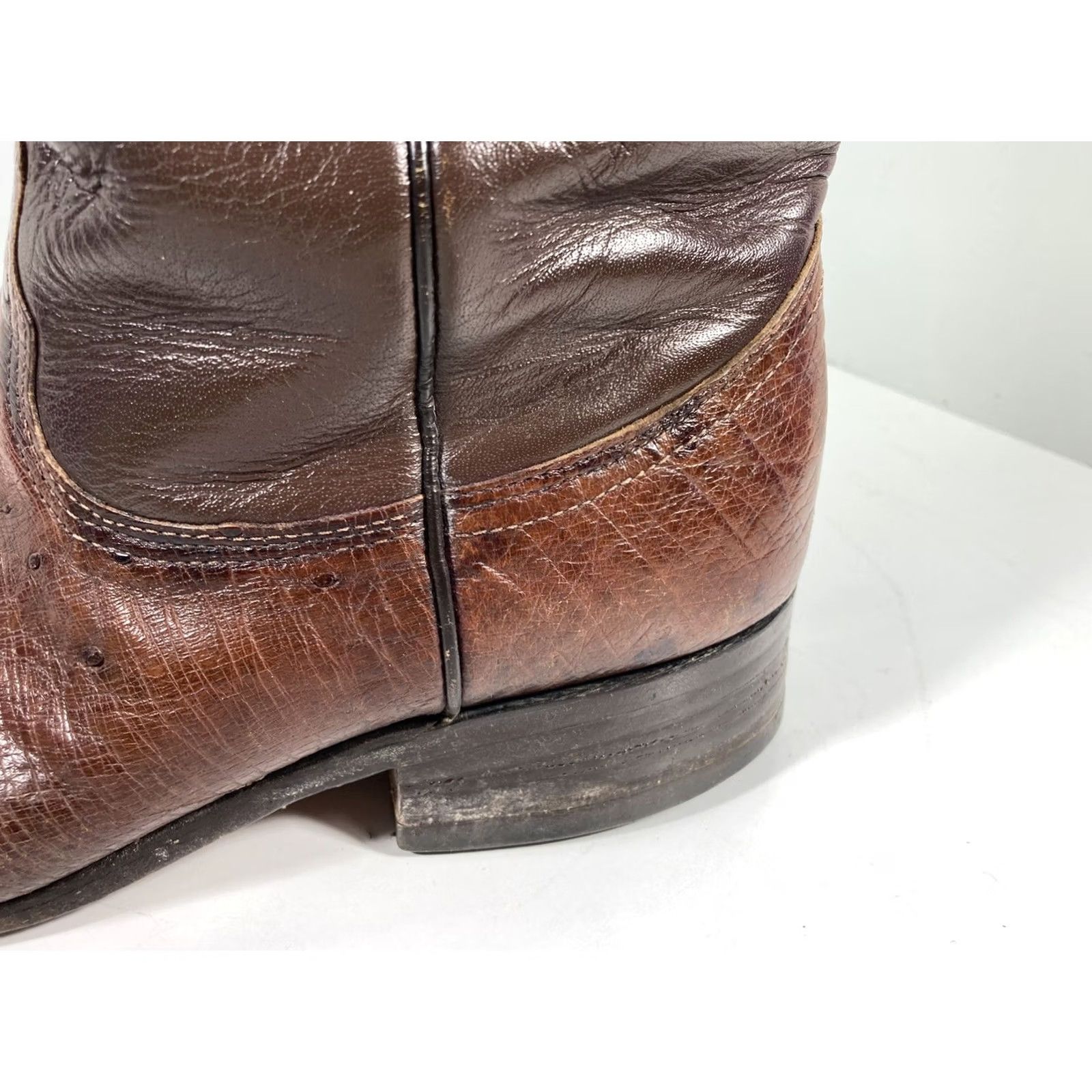 Vintage Nocona Boots Western Boot Mens 8.5 D Brown Leather Ostrich VTG Two Tone Cowboy NT Size US 9 / EU 42 - 7 Thumbnail