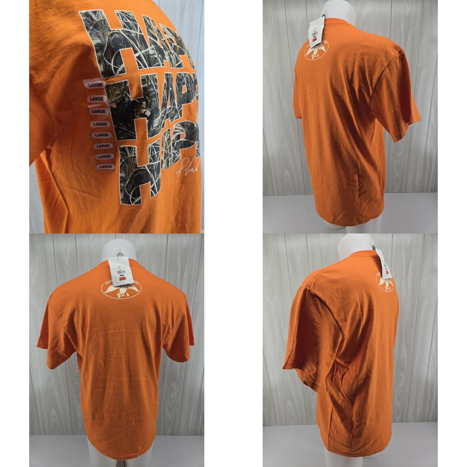 Vintage Duck Commander T Shirt Adult LARGE Orange Camouflage Happy Graphic Phil Robertson Shirt Mens Size US L / EU 52-54 / 3 - 8 Thumbnail