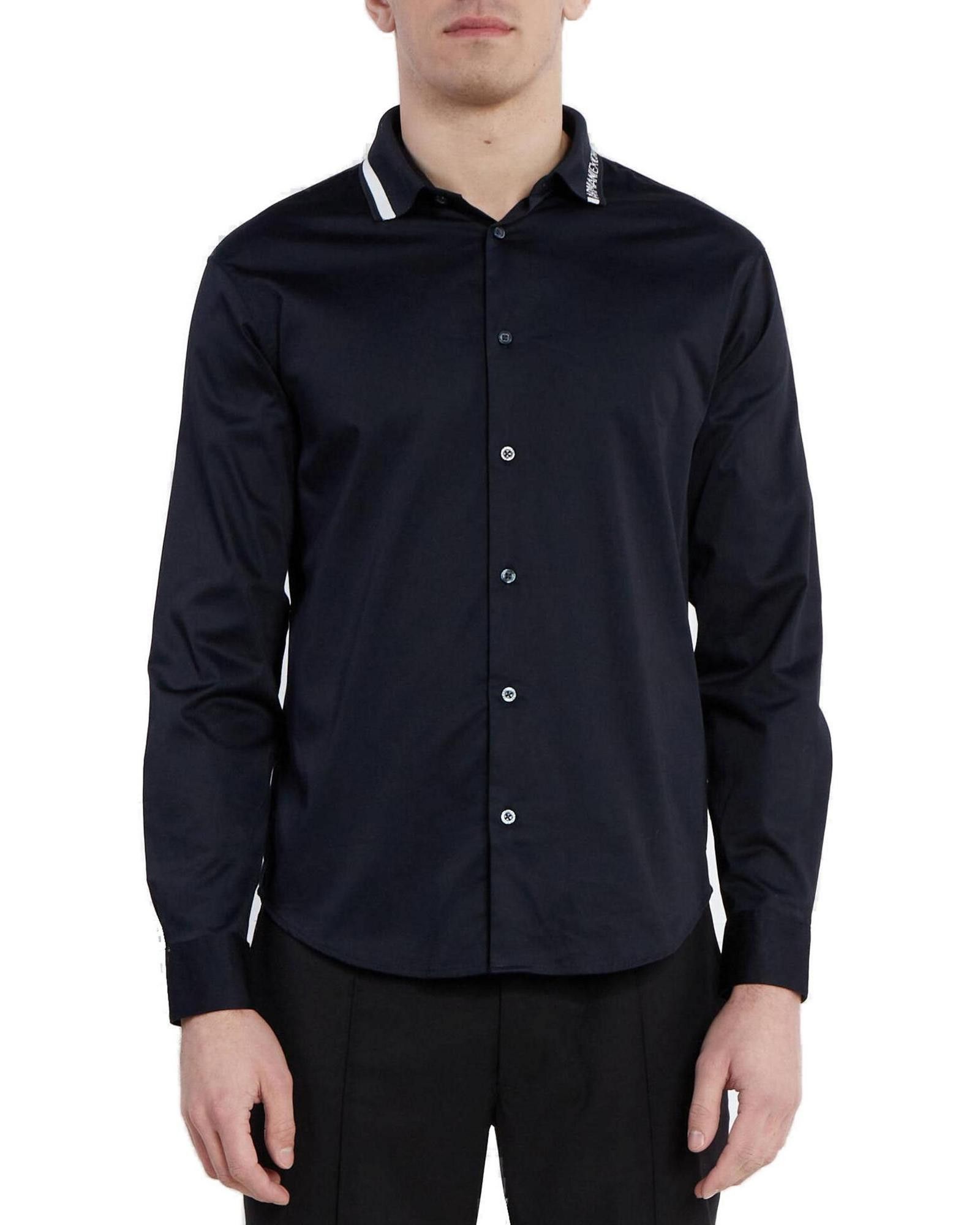 image of Armani Exchange Long-Sleeve Button-Up Shirt in Blue, Men's (Size XL)