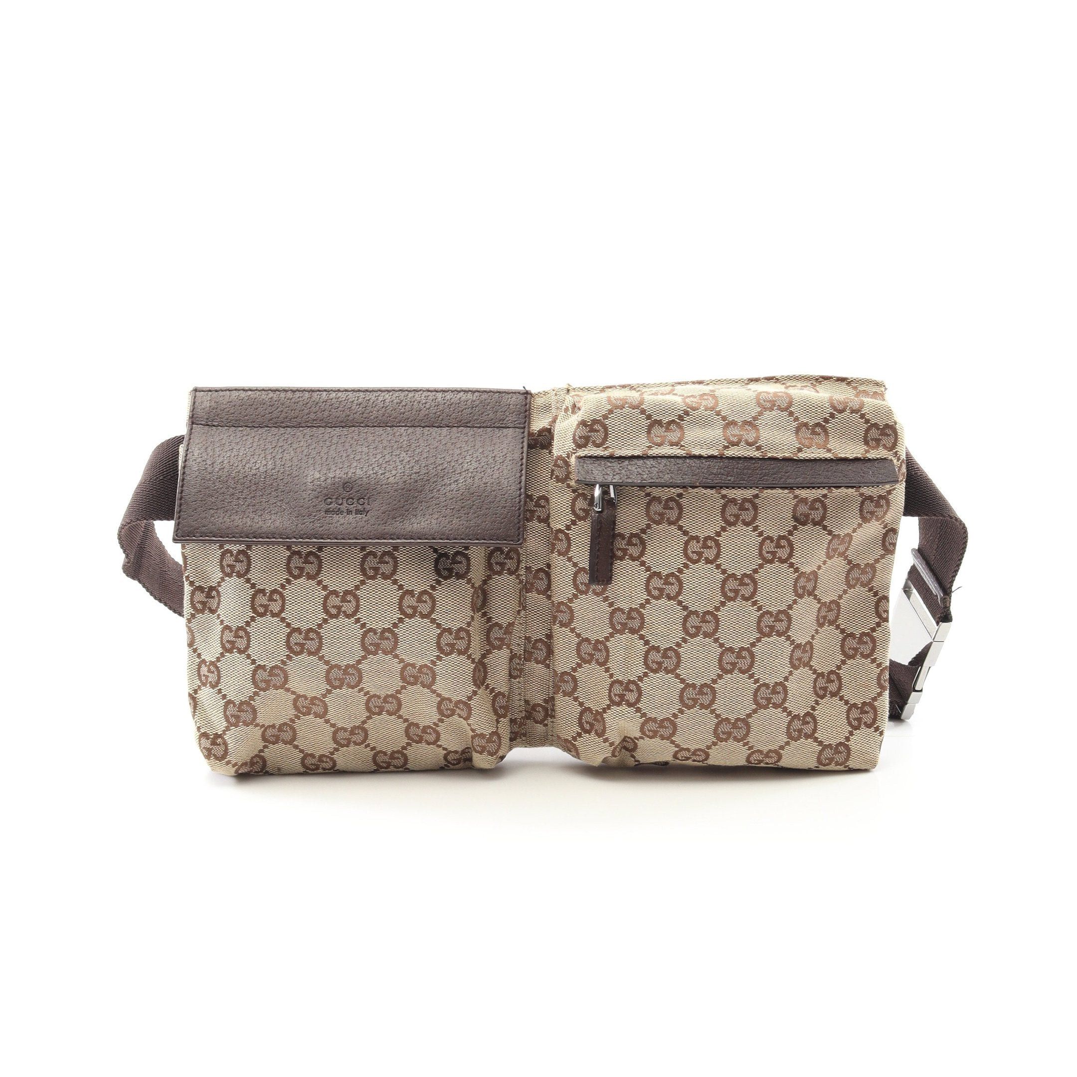 Gucci Gucci Gg Canvas Body Bag Waist Leather Beige Dark Brown Size ONE SIZE - 1 Thumbnail