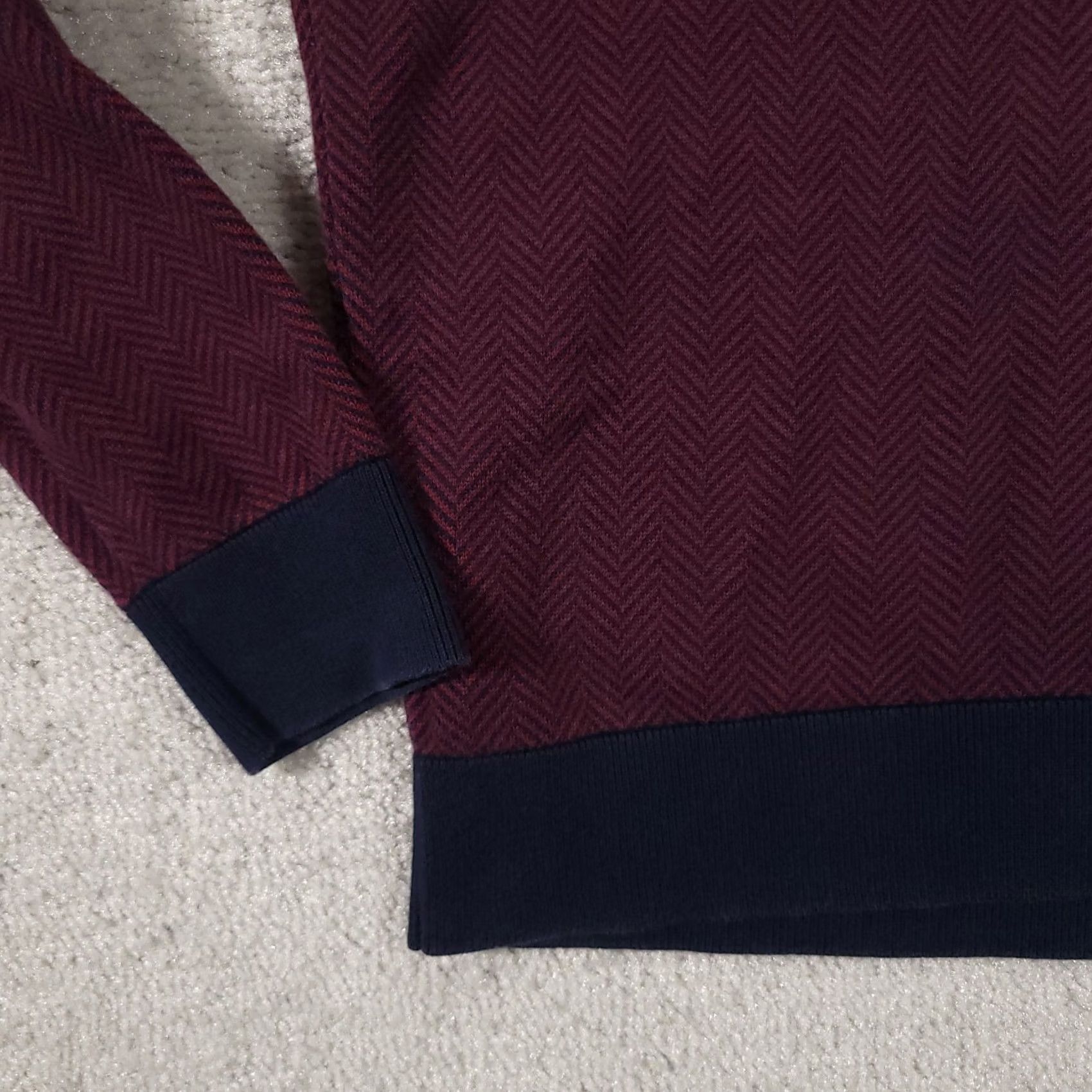 Lands' End Lands' End Supima Cotton Sweater 1/4 Zip Mock Neck Mens S Burgundy Herringbone Size US S / EU 44-46 / 1 - 5 Thumbnail
