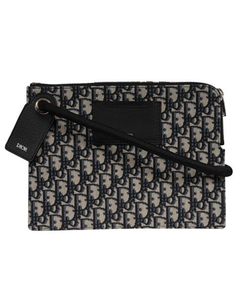 Dior Dior Oblique Logo Wrist Pouch Travel Folder File Black Blue Size ONE SIZE - 1 Thumbnail