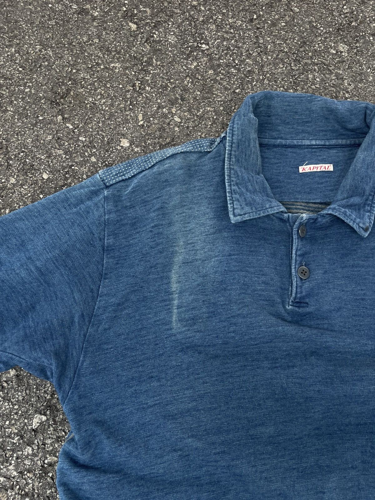 Kapital Indigo Dyed Patchwork Polo Shirt Size US L / EU 52-54 / 3 - 7 Thumbnail