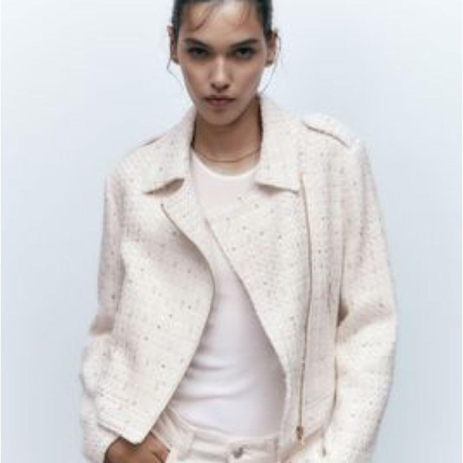 Zara ZARA ZIPPERED TEXTURED JACKET ECRU Size XL / US 12-14 / IT 48-50 - 5 Thumbnail