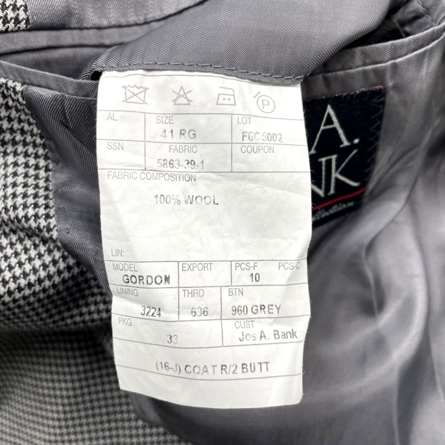 Jos. A. Bank Jos A Bank Men's Gordon Blazer Gray Houndstooth Wool 2-Button 41R Size 42R - 7 Thumbnail