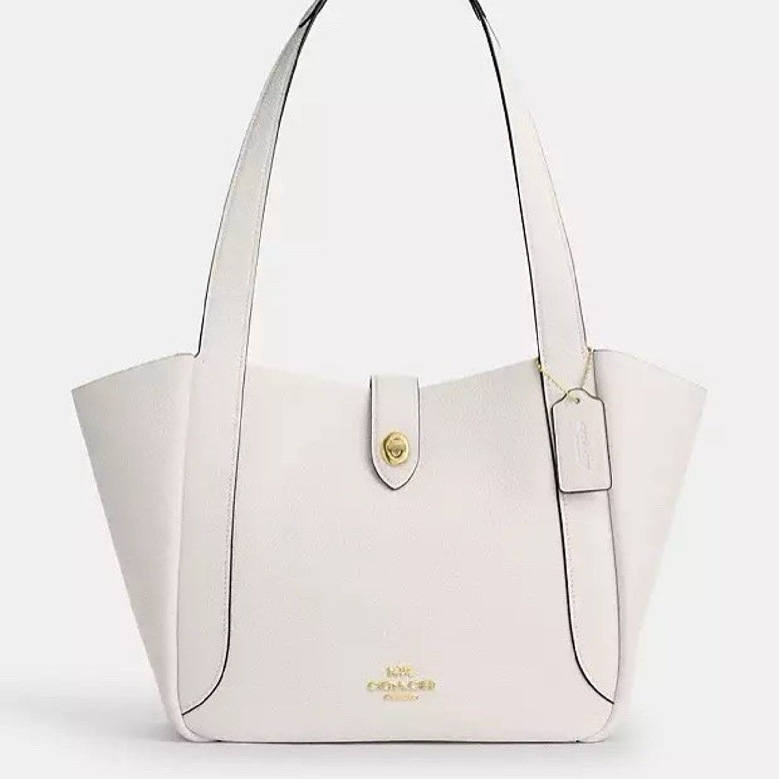 Coach NWT Coach Hadley Turnlock Tote Bag Leather CAL17 Gold/Chalk Size ONE SIZE - 5 Thumbnail