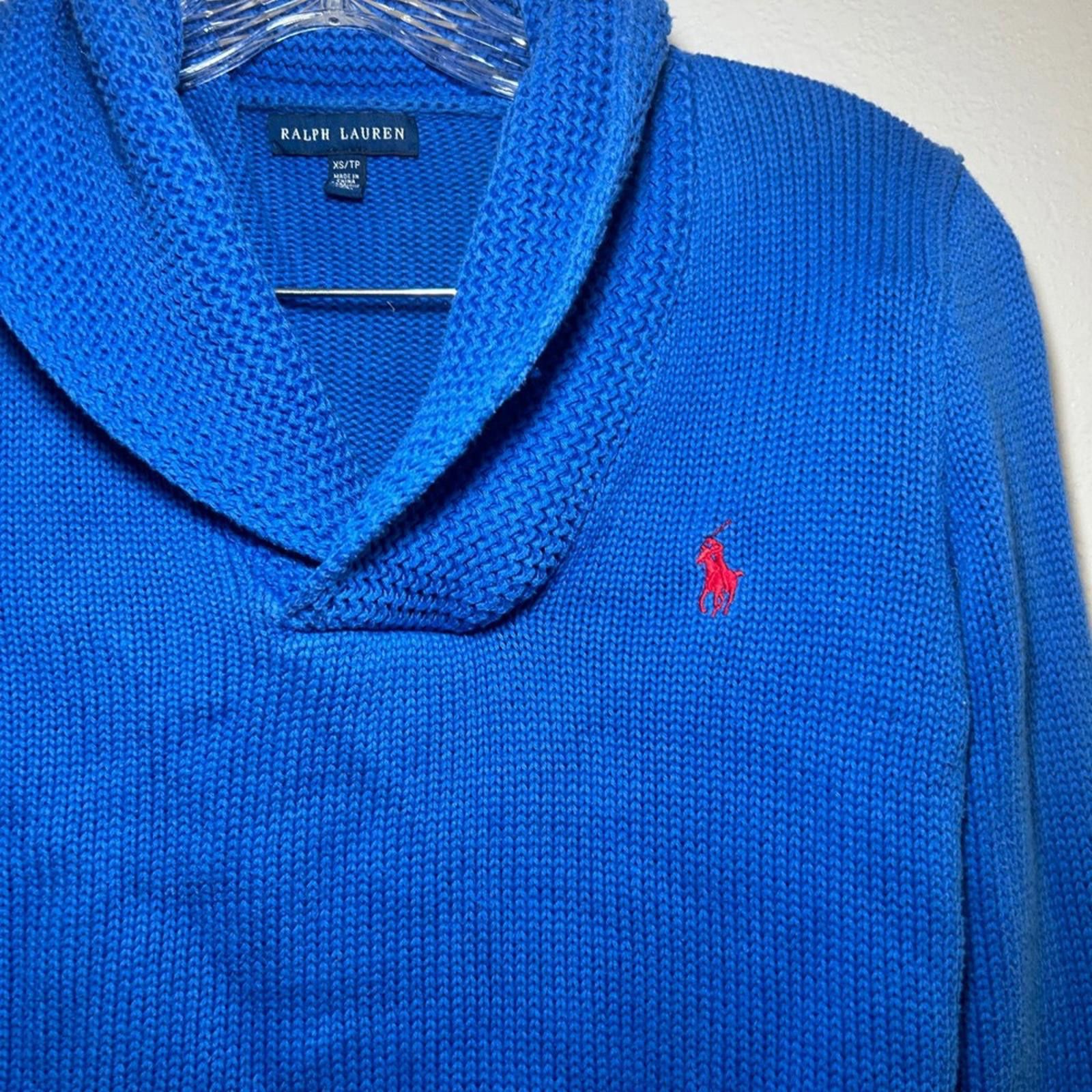Polo Ralph Lauren Ralph Lauren Men's Blue Shawl Collar Knit Sweater Pony Logo Size US XS / EU 42 / 0 - 2 Thumbnail