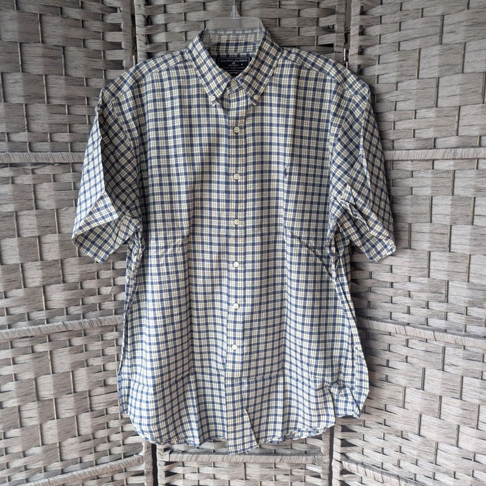 Polo Ralph Lauren Ralph Lauren Sport Short Sleeve Plaid Button-Down Shirt Navy Blue Cream Mens L Size US L / EU 52-54 / 3 - 3 Thumbnail