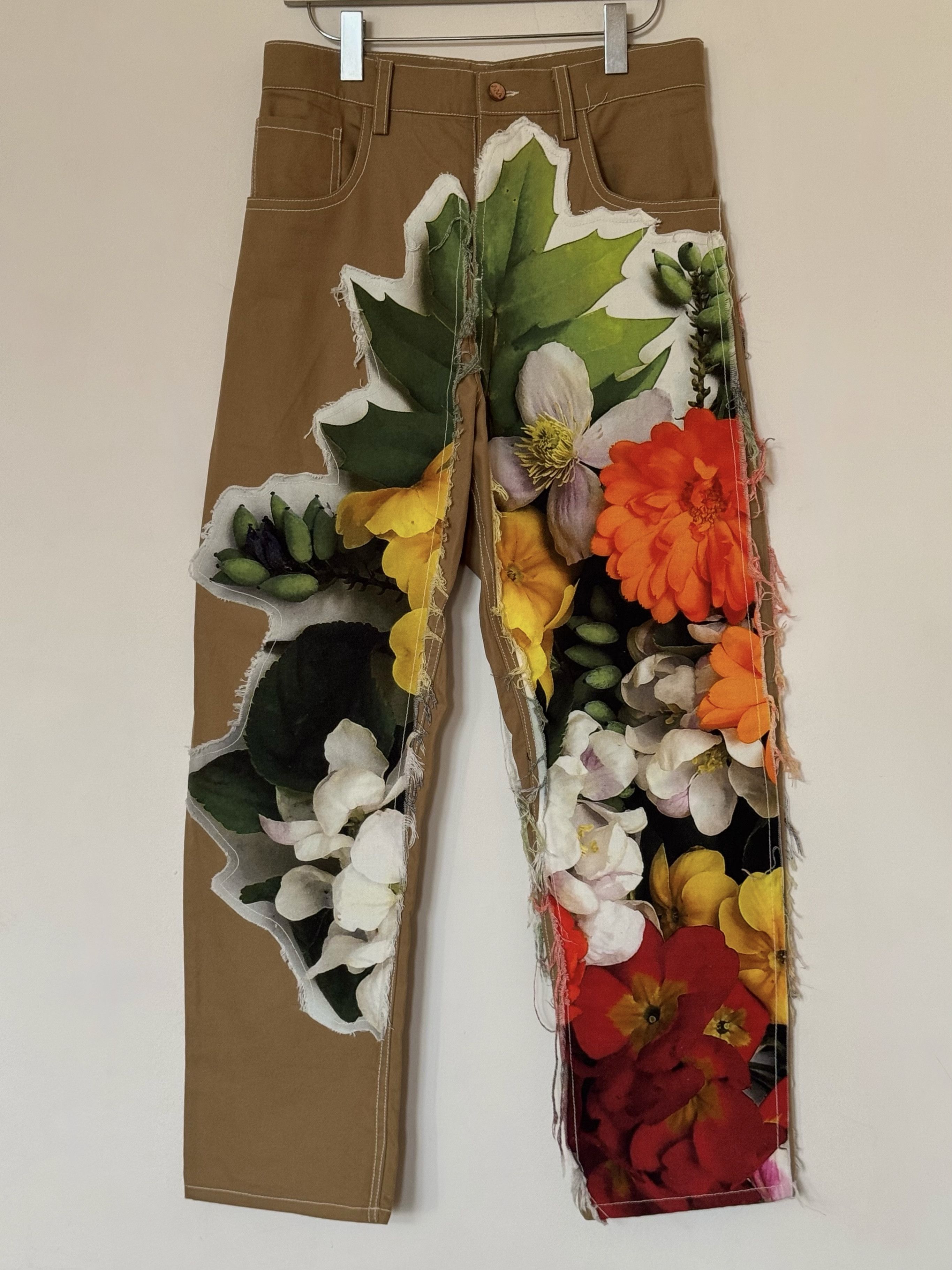 Trousers with Floral Print Patches