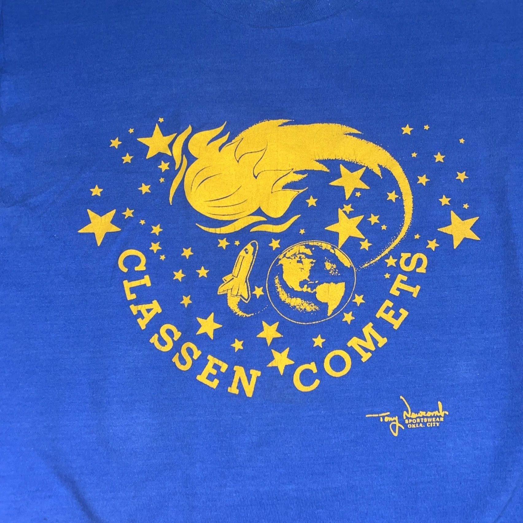 Vintage VINTAGE Single Stitch Blue Classen Comets T-shirt Mens Large USA Short Sleeve Size US L / EU 52-54 / 3 - 2 Thumbnail
