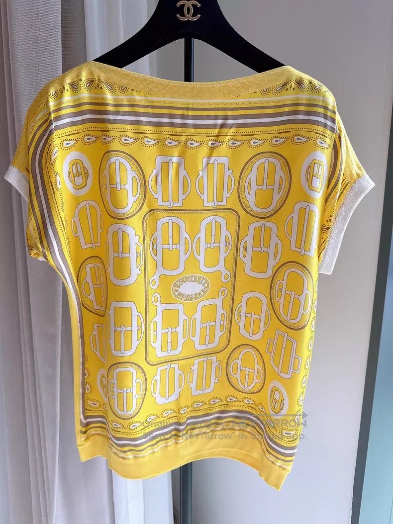 Hermes Hermes Silk Printed and Knit Paneling Top Size XS / US 0-2 / IT 36-38 - 1 Thumbnail