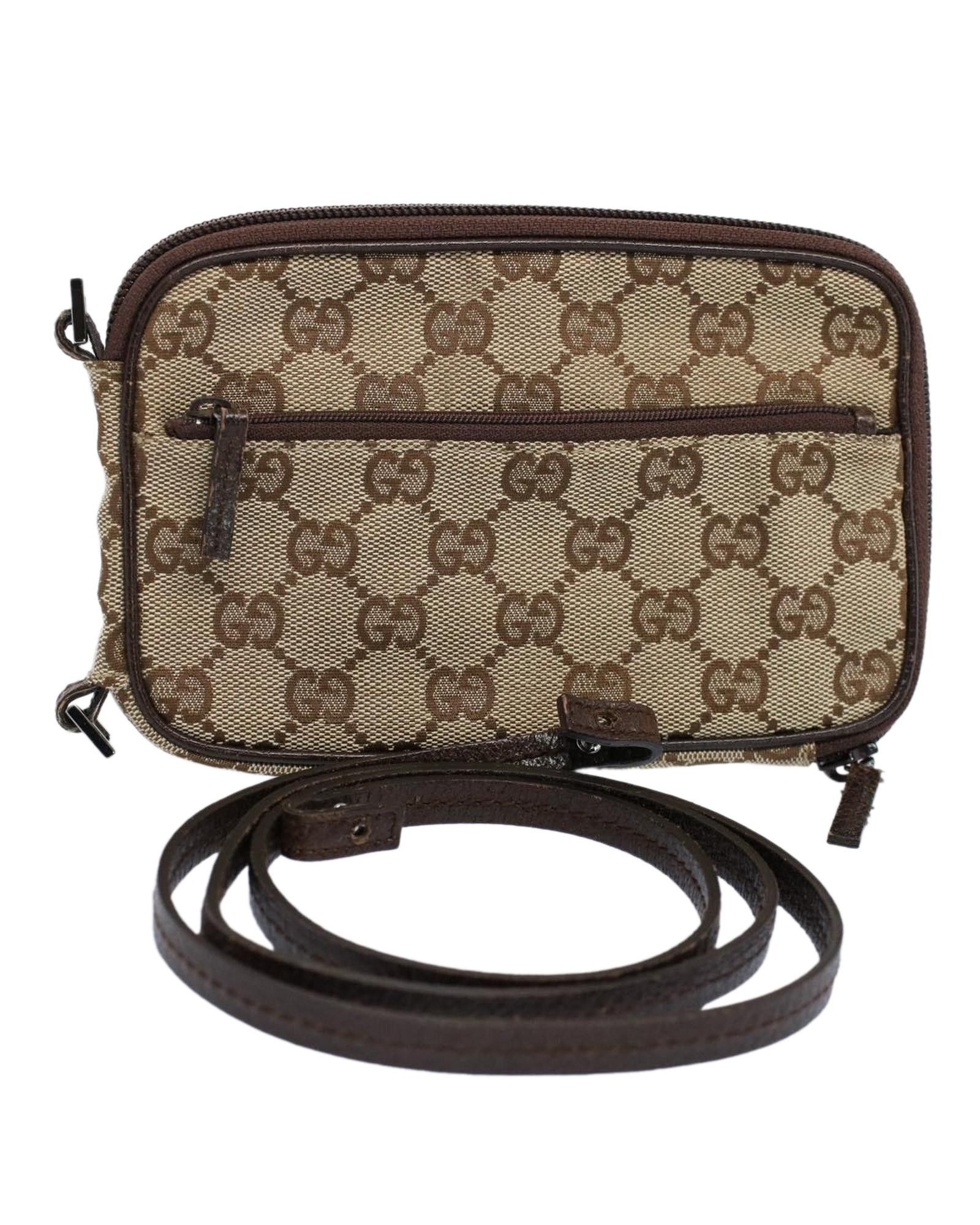 image of Gucci Canvas Shoulder Pouch in Beige, Women's