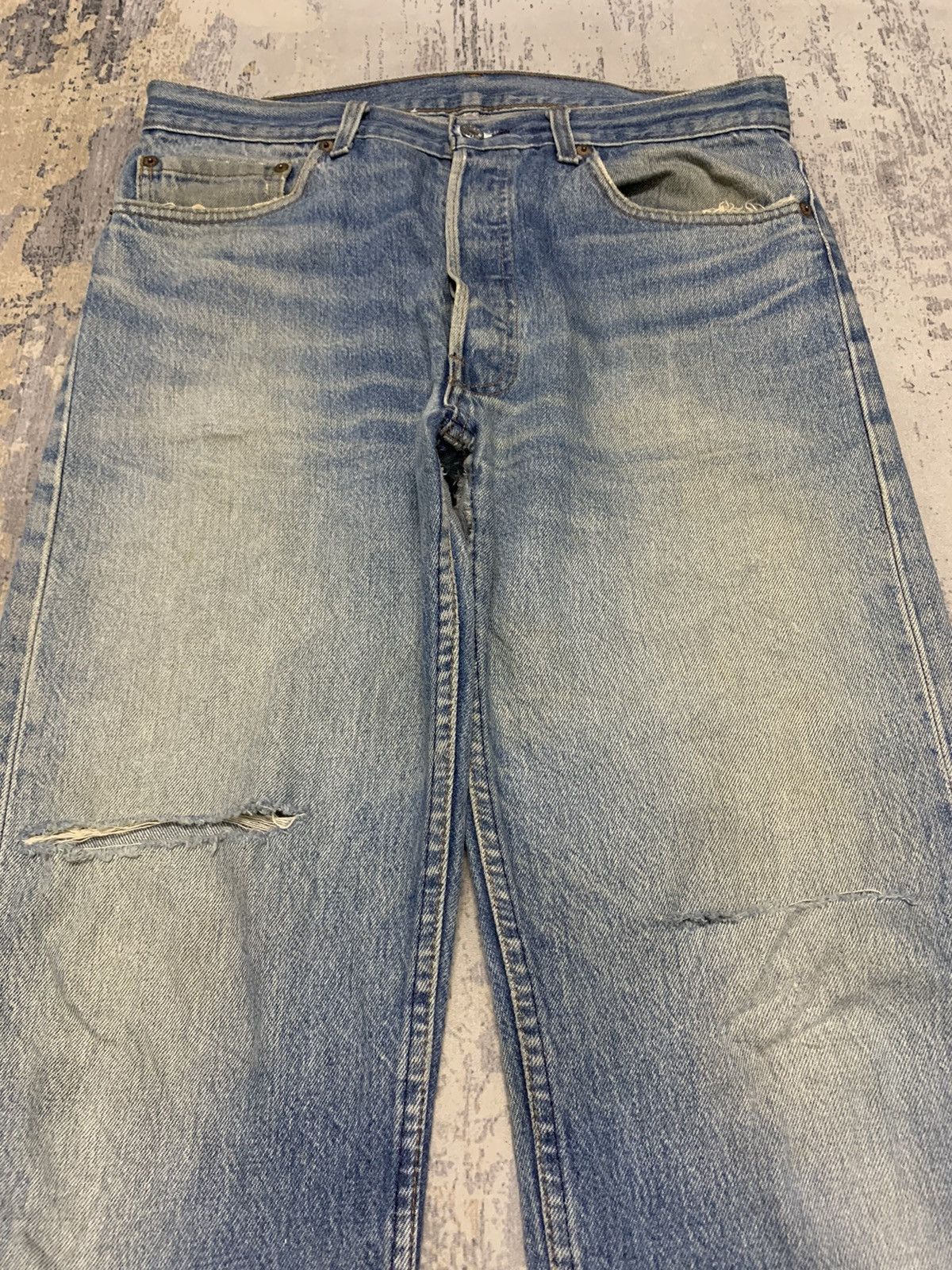 Jean Vintage 80s Sashiko Reworked Levis 501 Distressed Jeans Size US 34 / EU 50 - 5 Thumbnail