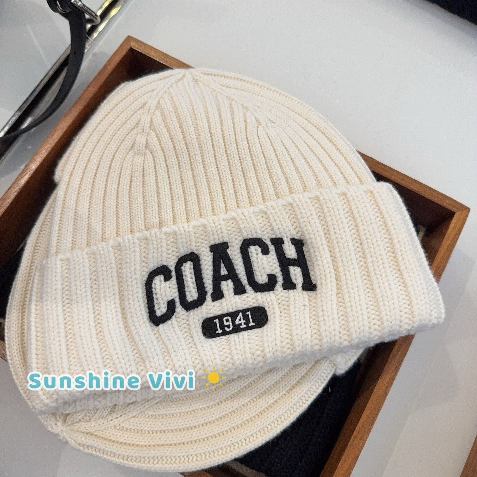 NWT Coach 1941 Embroidered Knit Beanie Wool CU806 Chalk