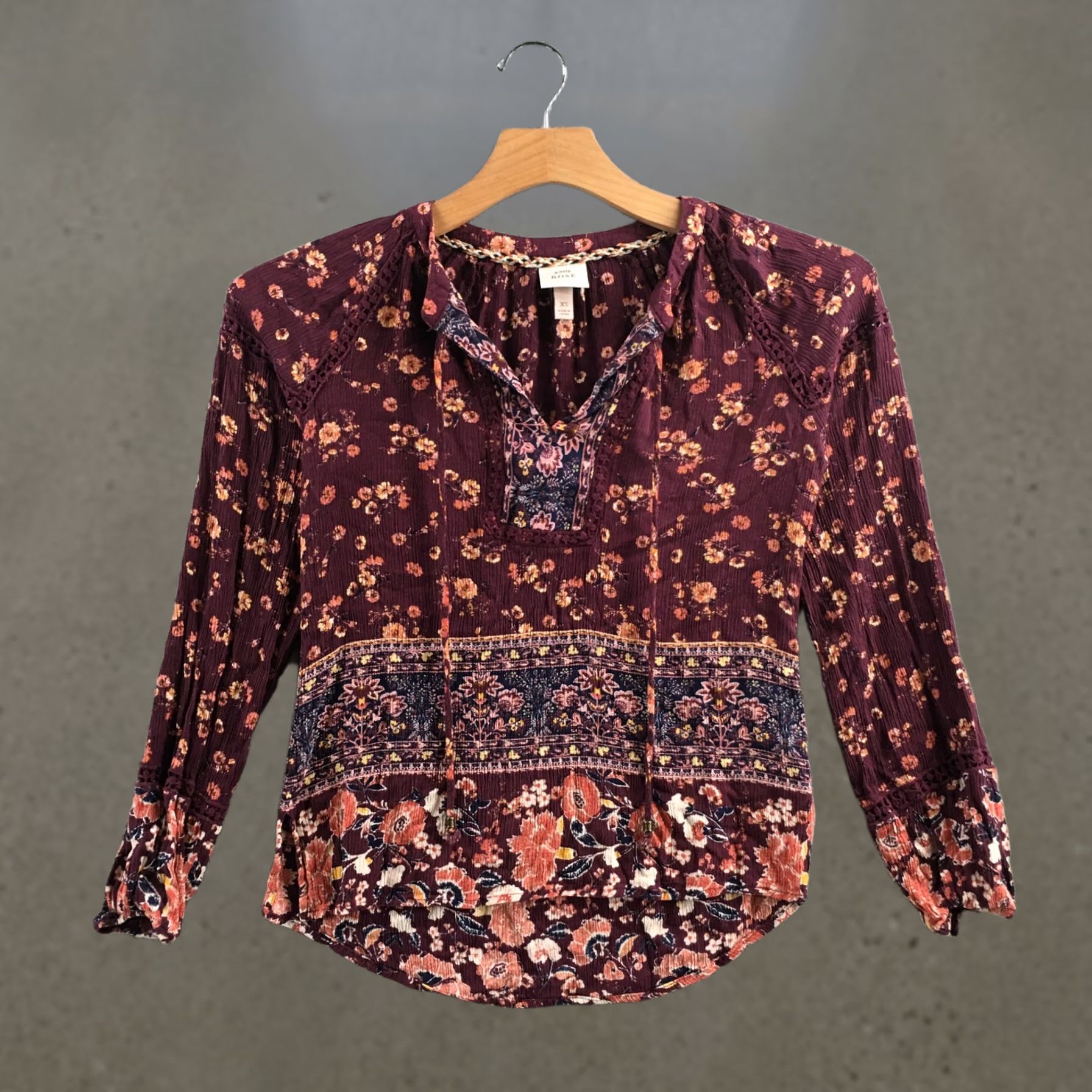 Vintage Knox Rose Tops Womens XS Maroon Floral Front-Tie Longsleeve Boho Blouse Casual Shirt Womens XS Maroon Floral Front-Tie Long Sleeve Blouse Knit Blouse Size XS / US 0-2 / IT 36-38 - 1 Thumbnail
