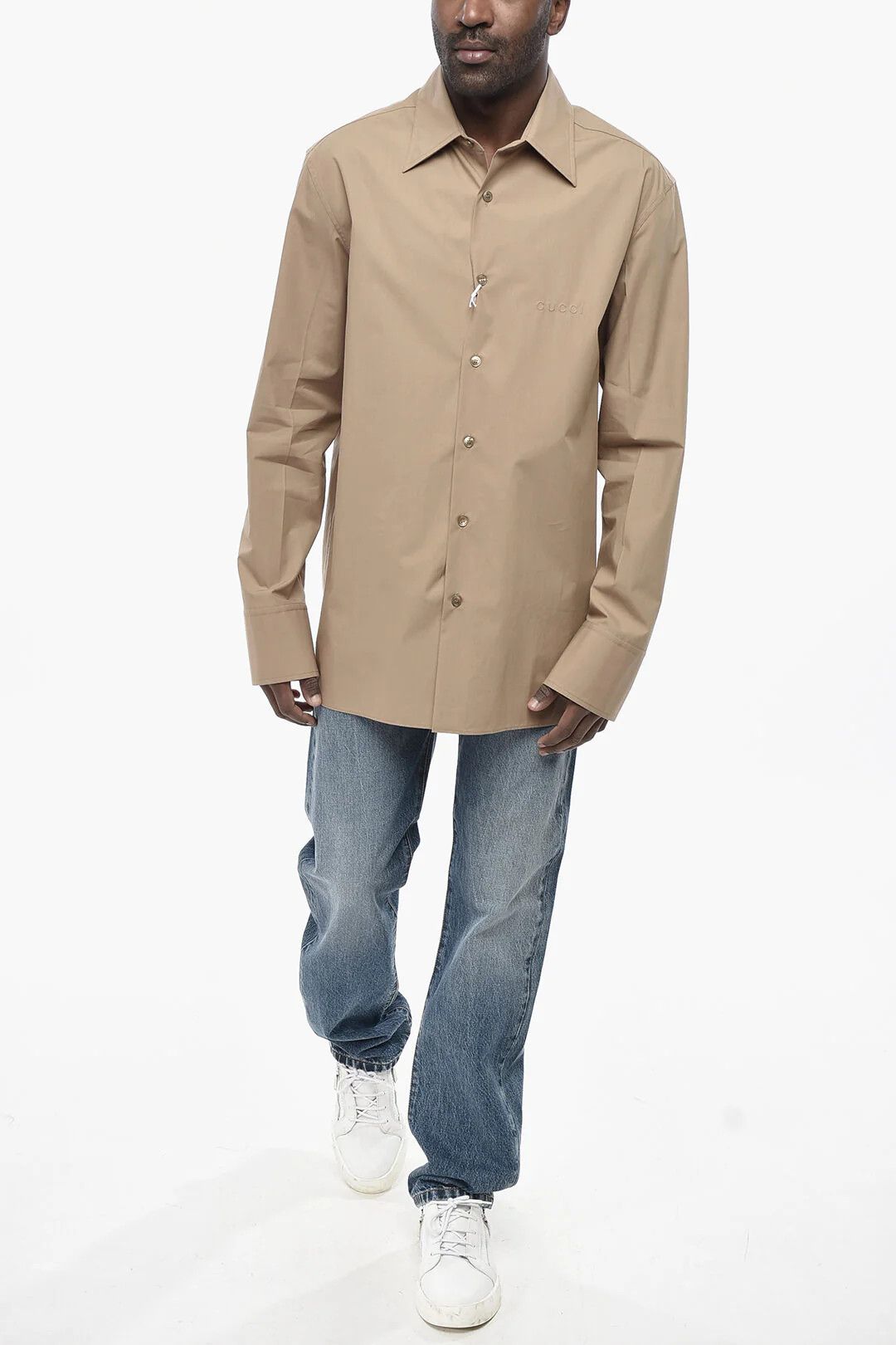 Gucci og1mm0426 Cotton Poplin Shirt in Beige Size US M / EU 48-50 / 2 - 4 Thumbnail