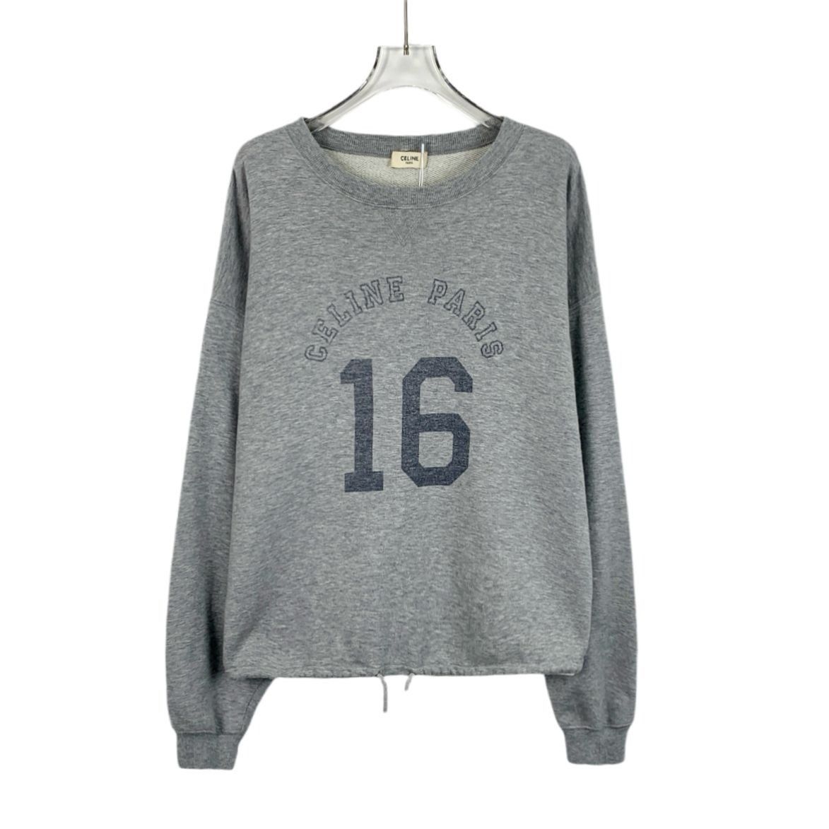 Celine Gray Logo Print Cotton Crewneck Long Sleeve Sweatshir
