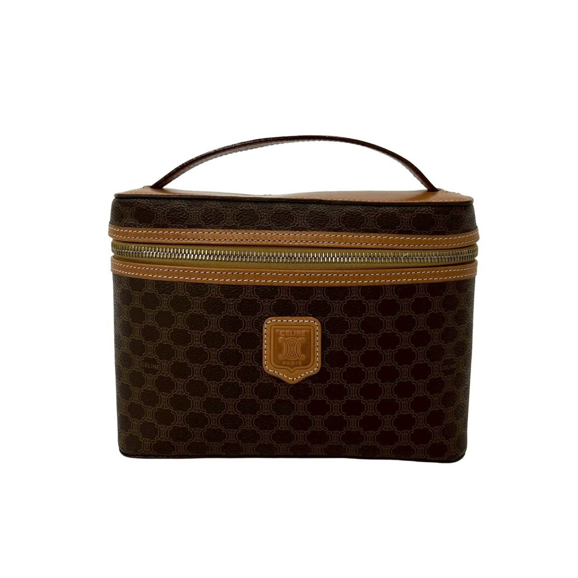 Celine CELINE Vintage Macadam Blazon Triomphe Pattern Leather Handbag Vanity Bag Brown 95300 Size ONE SIZE - 1 Thumbnail