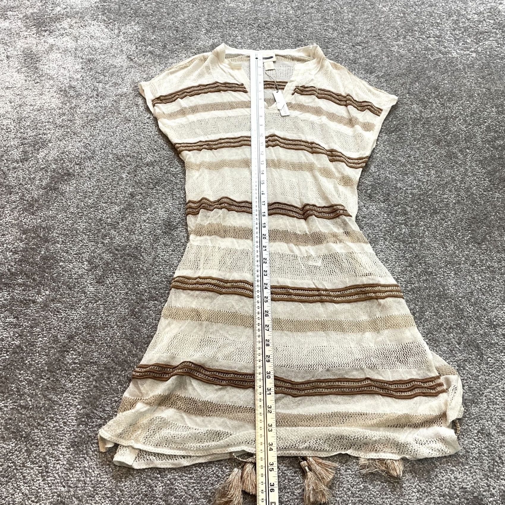 Vintage Chico's Fit and Flare Sweater Dress womens Dress S Beige Striped V-Neck Sleeveless Knitted Beaded Midi New with Tags Size S / US 4 / IT 40 - 4 Thumbnail