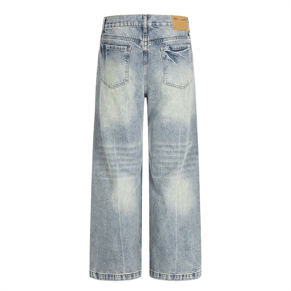 Vintage Punk distressed loose wide-leg straight men's washed jeans Size US 32 / EU 48 - 2 Thumbnail