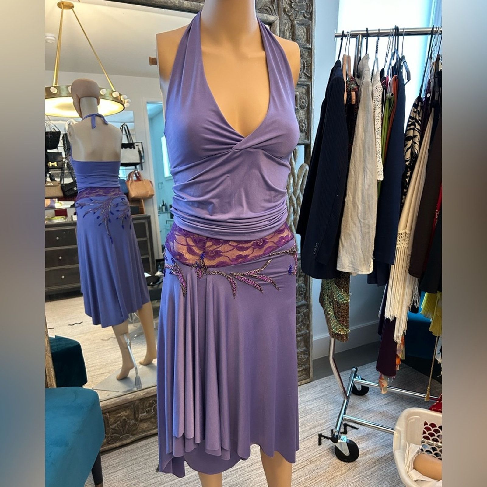 Designer Purple women medium Tango halter beaded lace waisted skirt Size S / US 4 / IT 40 - 1 Thumbnail