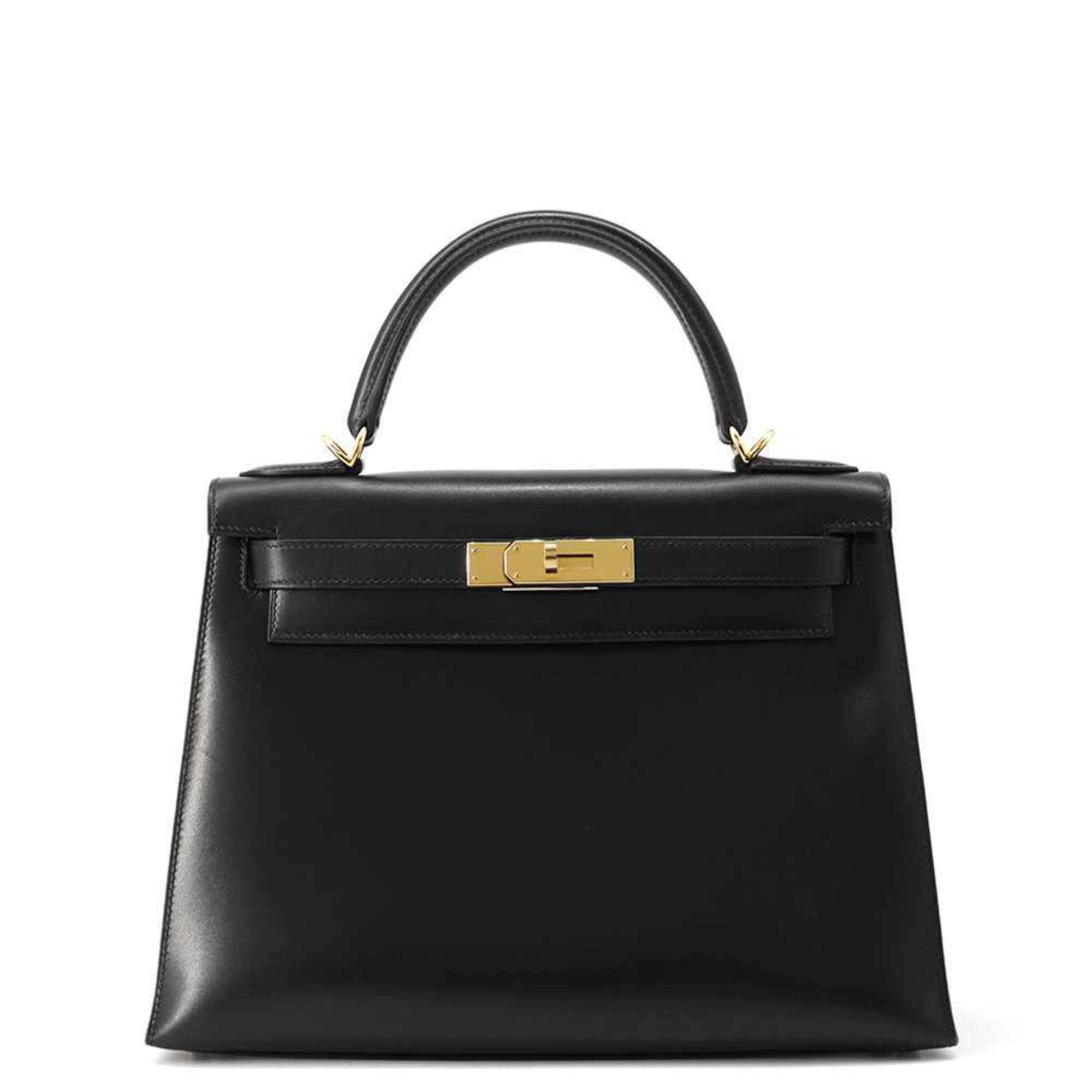 Hermes Handbag Kelly 28, Outer Stitching, Black Box Calf, C Stamp, Hermes 2Way Bag, Women's