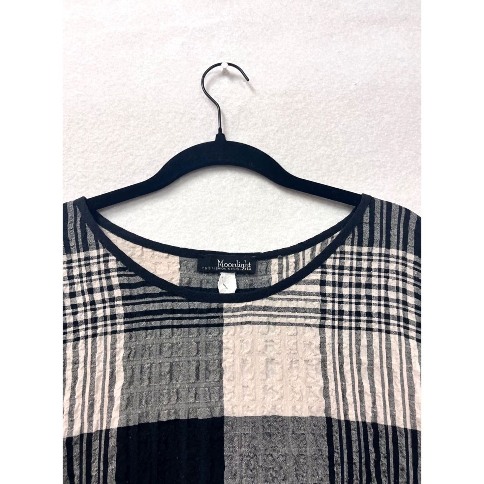 Vintage Moonlight Plaid Dress A-Line Midi 3/4 Sleeve Textured Black Gray L Women Size L / US 10 / IT 46 - 4 Thumbnail