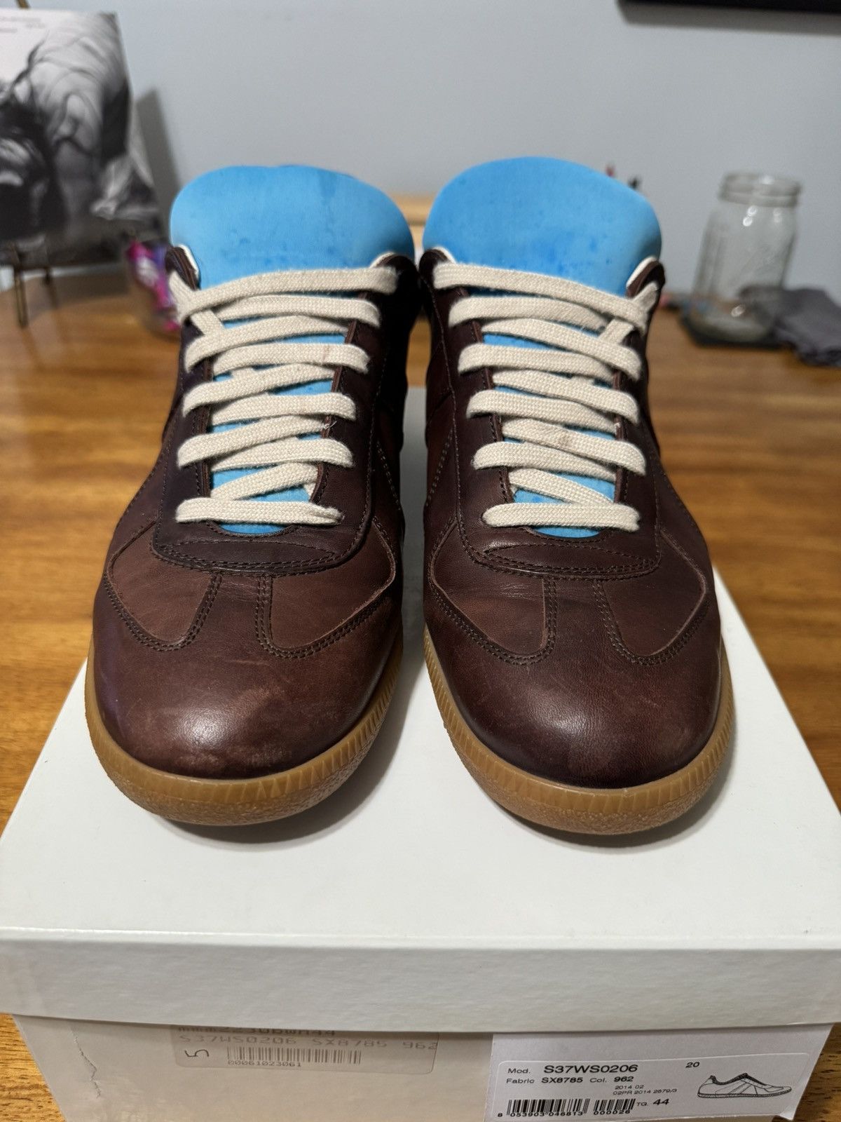 Mason Margiela Brown Leather and Blue Scuba Replica Sneakers