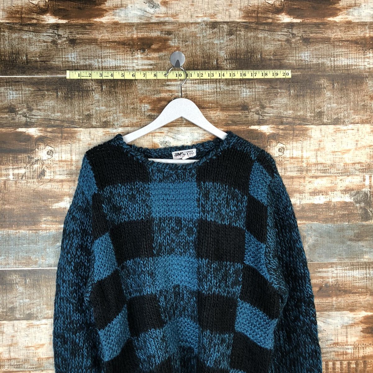 Vintage Smotz Blue Checkred handknit Knitwear #A1375 Size US L / EU 52-54 / 3 - 2 Thumbnail