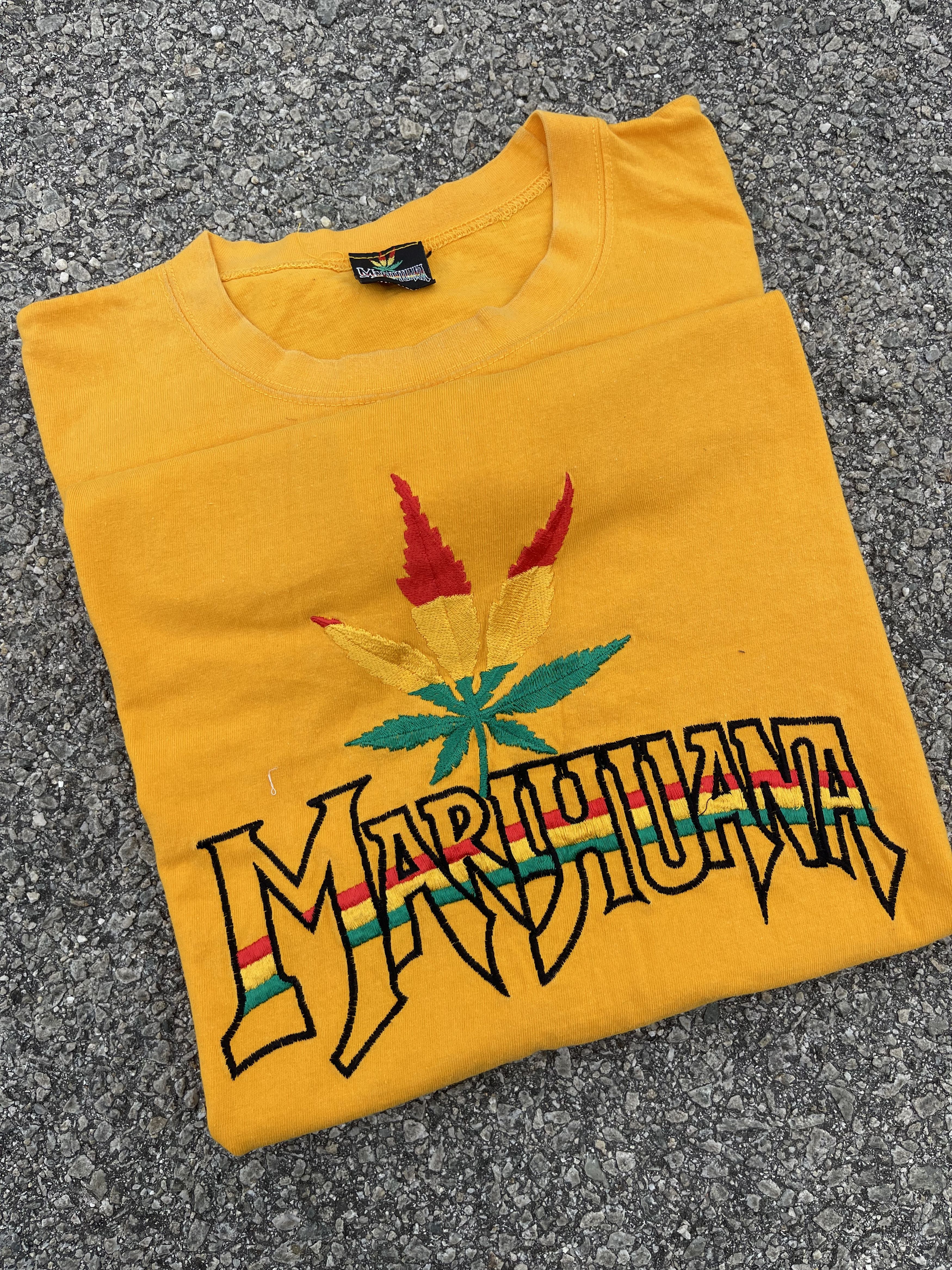 If Six Was Nine × Le Grande Bleu (L.G.B.) × Vintage Vintage 90s Marijuana / Cannabis Embroidery Yellow Size US XXL / EU 58 / 5 - 1 Thumbnail