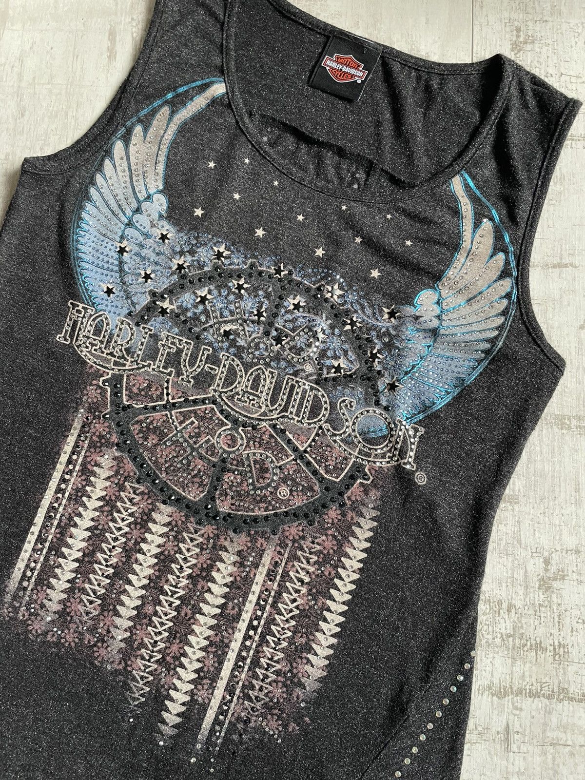 Harley Davidson × Vintage Harley Davidson Vintage Tank Tops Eagle USA Flag Rhinestones Size L / US 10 / IT 46 - 3 Thumbnail