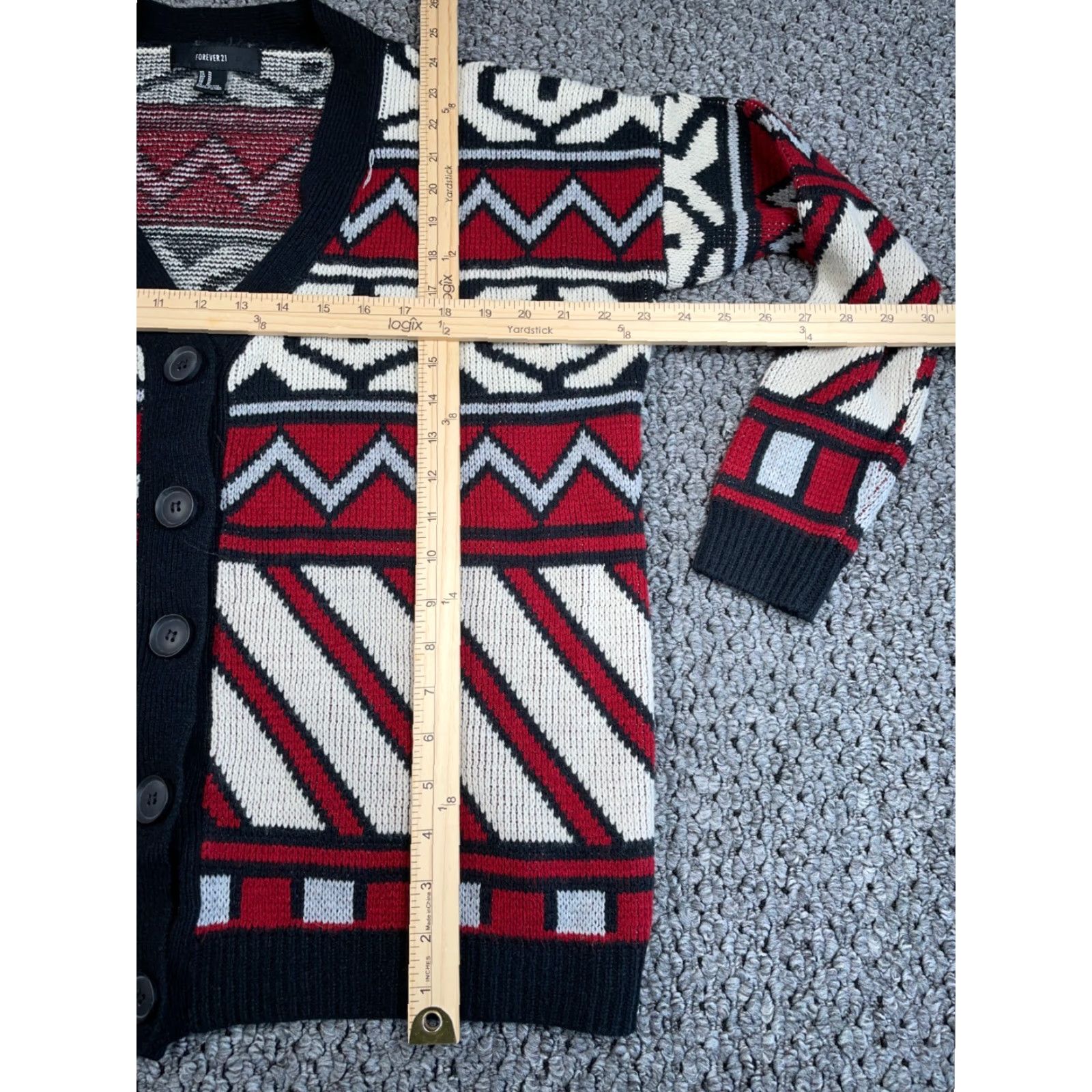 Forever 21 FOREVER 21 Geometric Pattern Cardigan Women's M Red White Black Sweater Size M / US 6-8 / IT 42-44 - 5 Thumbnail