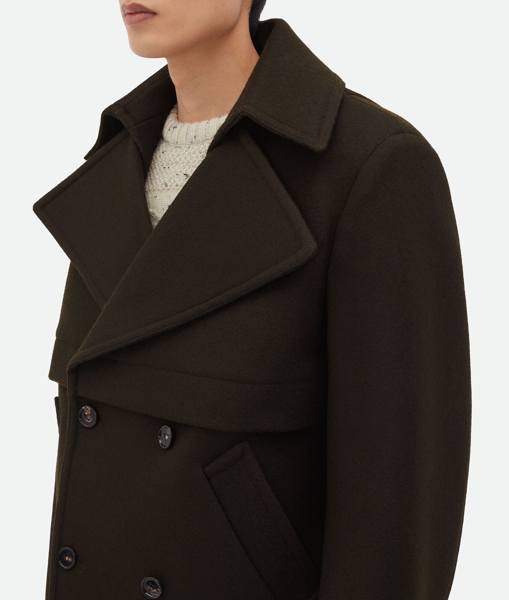 Bottega Veneta o1n1vont0125 Felted Wool Short Coat in Dark Brown Size US L / EU 52-54 / 3 - 2 Thumbnail